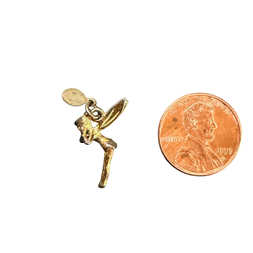 Vintage Disney Tinker Bell Charm Sterling Silver Gold Wash Walt Disney Prod Tag